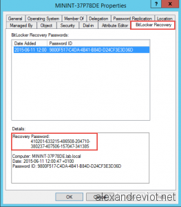 Bitlocker Recovery Key Tab