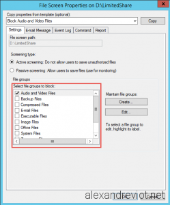 File Screen Settings