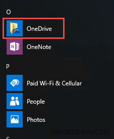 OneDrive shortcut in start menu