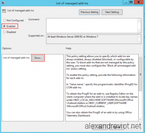List of Managed add-ins Enabled