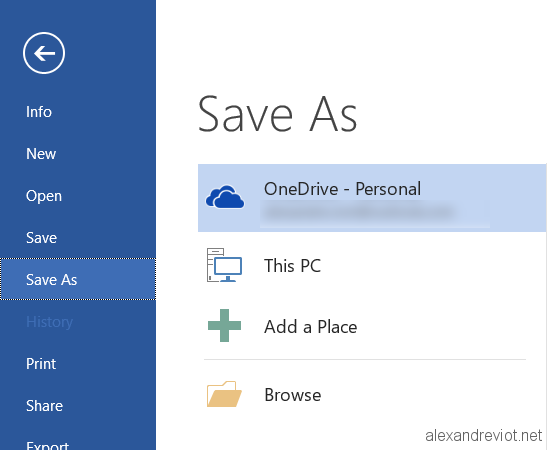 Office - Disable OneDrive location - Alexandre VIOT